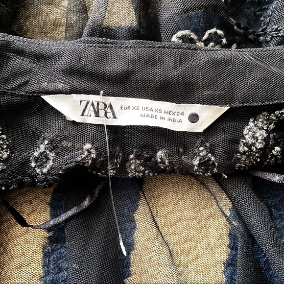 🖤 ZARA BOHO MESH EMBROIDERED CROCHET COLLARED SHEER MAXI DRESS/COVERUP! - Picture 7 of 16